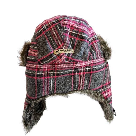 Dakota Dan Tropper Hat Womens Ear Flap Pink Plaid Faux Fur one size fits all - Picture 5 of 11